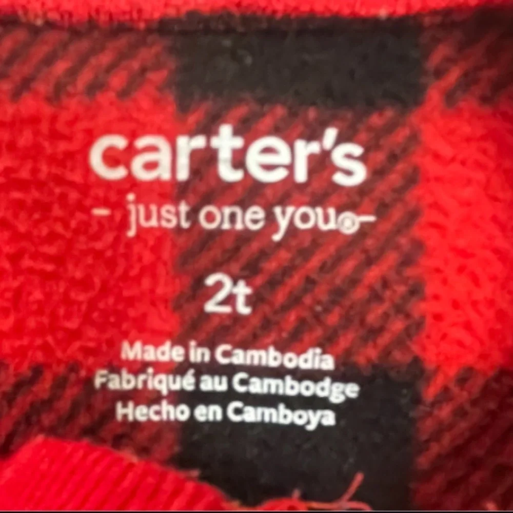 Carter's Red and Black Checkered Moose Fleece Pajamas